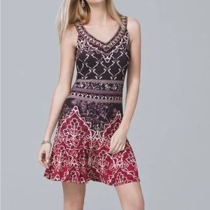 White House Black Market Plus Embroidered V-Neck Flounce-Hem Knit Sheath Dress